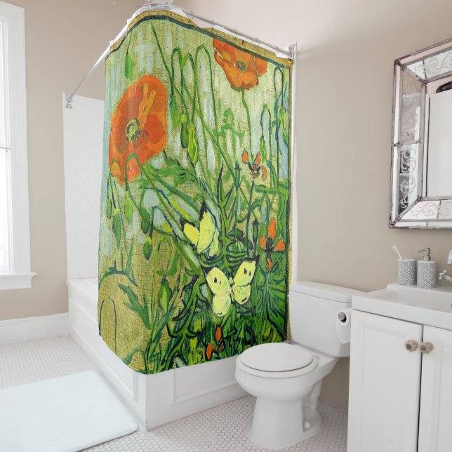 Van Gogh - Butterflies and Poppies Shower Curtain (In Situ)