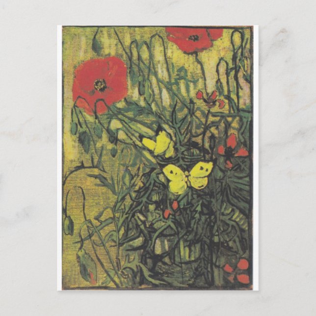 Van Gogh Butterfly Poppies Flowers Peace Destiny Postcard (Front)