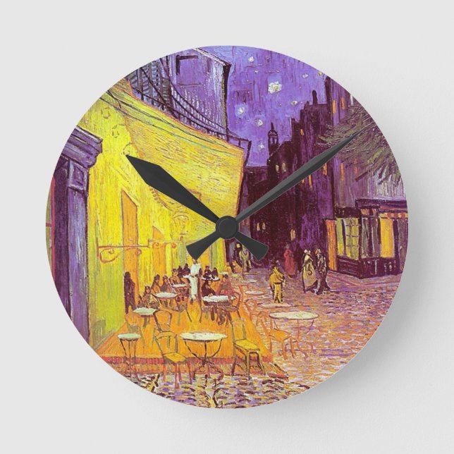 Van Gogh Cafe Impressionist Painting Round Clock (Front)