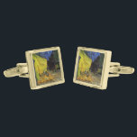 Van Gogh; Cafe Terrace at Night Gold Cufflinks<br><div class="desc">Cafe Terrace on the Place du Forum by Vincent van Gogh is a vintage fine art post impressionism architectural painting featuring an exterior view of a restaurant with tables,  chairs,  waiters,  people and stars in the night sky.</div>