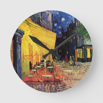 Van Gogh Cafe Terrace At Night Round Clock by unique_cases at Zazzle