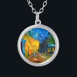 Van Gogh Café Terrace at Night Silver Plated Necklace<br><div class="desc">Necklace featuring Vincent van Gogh’s oil painting Café Terrace at Night (1888). Yellow stars paint the blue night sky above an outdoor café in France. A marvelous gift for fans of Post-Impressionism and Dutch art.</div>