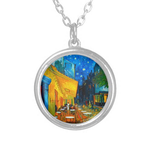 Van Gogh Caf Terrace at Night Silver Plated Necklace
