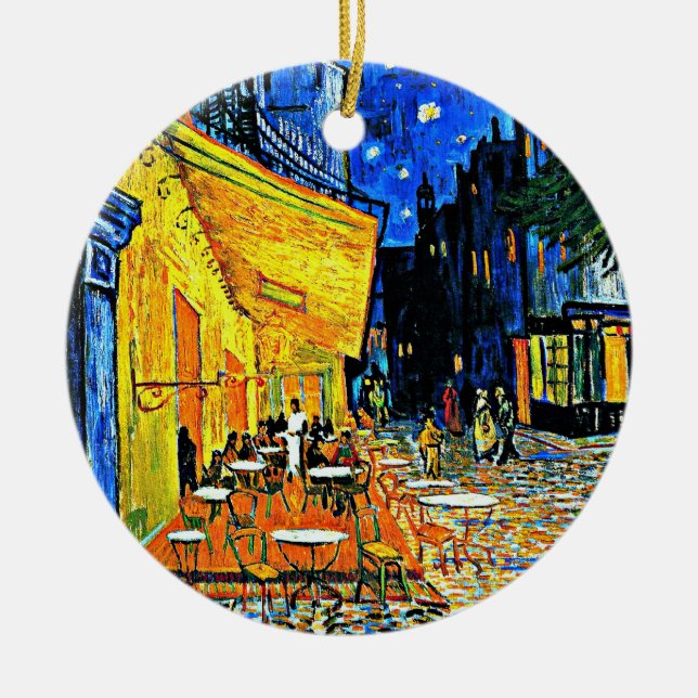 Van Gogh - Cafe Terrace, famous painting Ceramic Ornament (Front)