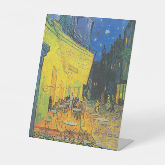 Van Gogh Cafe Terrace French Street Scene Pedestal Sign (Front)