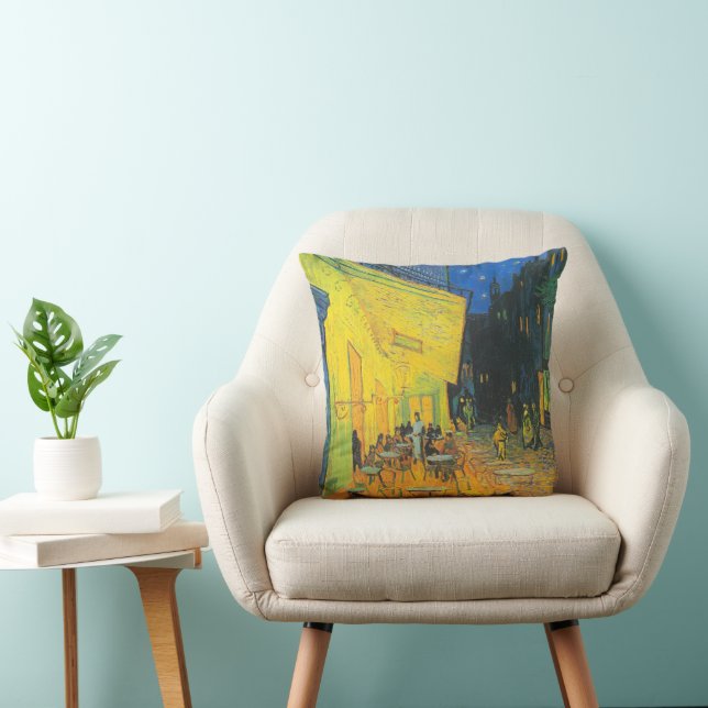 Van Gogh Cafe Terrace French Street Scene Throw Pillow (Chair)