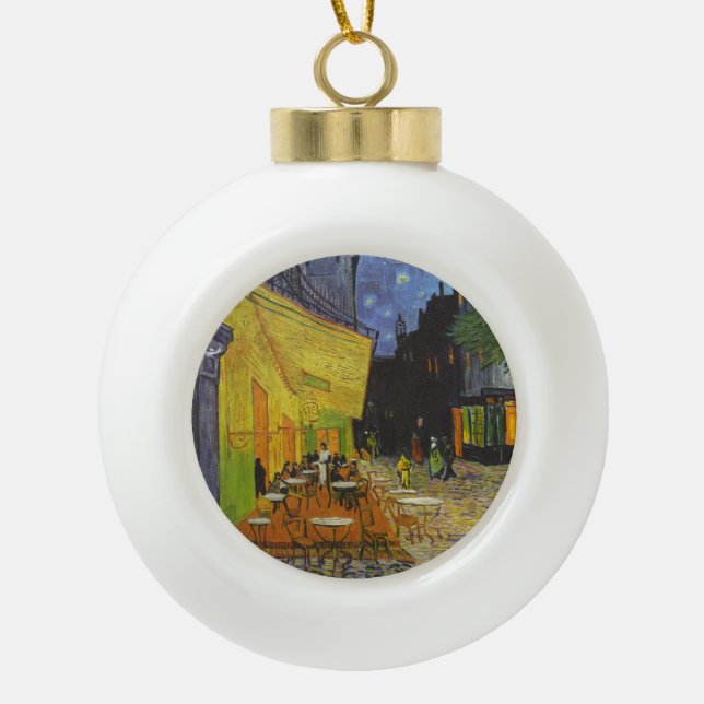 Van Gogh Cafe Terrace Post-Impressionist Ceramic Ball Christmas Ornament (Front)