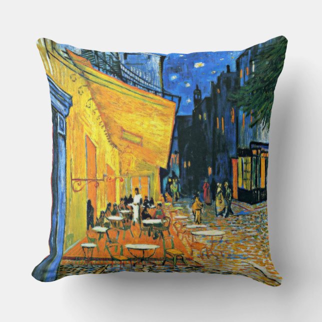 Van Gogh - Cafe Terrace, Van Gogh famous painting Throw Pillow (Front)