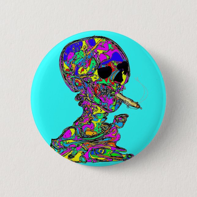 Van Gogh Calavera Smoking Cigarette Button (Front)