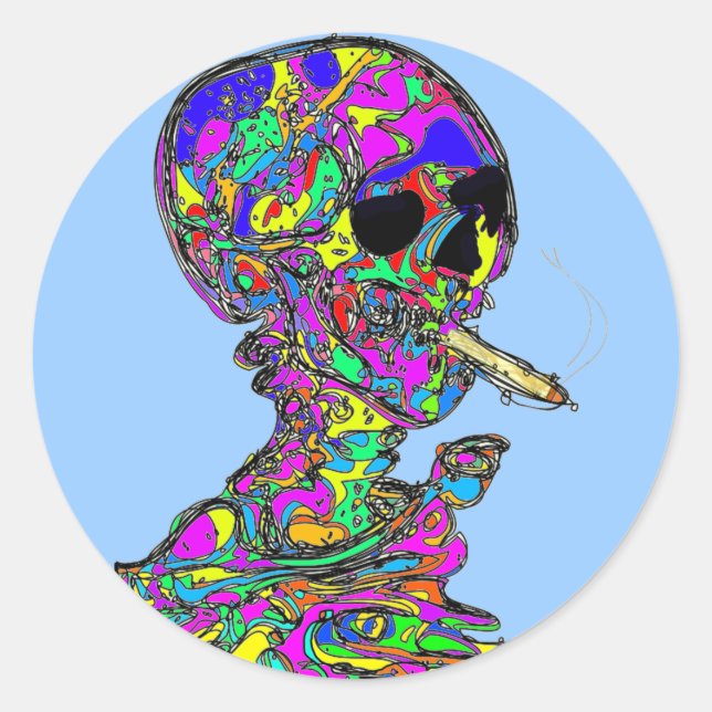 Van Gogh Calavera Smoking Cigarette Classic Round Sticker (Front)