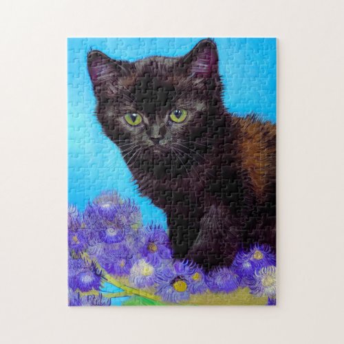 Van Gogh Cat and Flowers Jigsaw Puzzle
