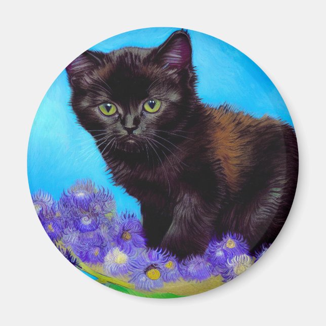 Van Gogh Cat and Flowers Magnet (Front)