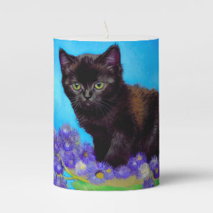 Van Gogh Cat and Flowers Pillar Candle