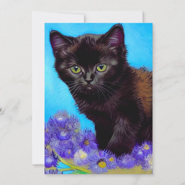 Van Gogh Cat and Flowers Save The Date (Front)