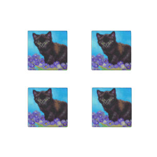 Van Gogh Cat and Flowers Stone Magnet