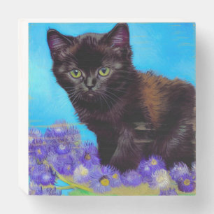 Van Gogh Cat and Flowers Wooden Box Sign