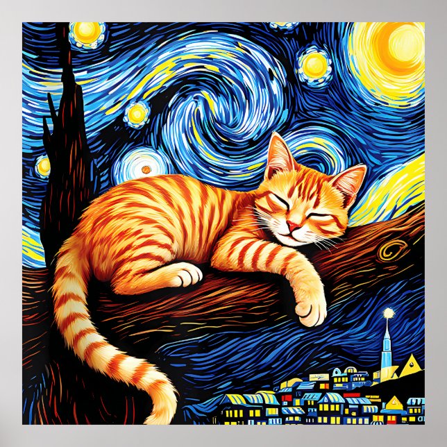 van Gogh Cat Art Poster (Front)