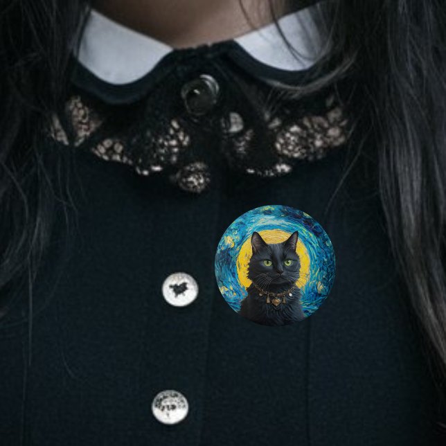 Van Gogh Cat Goth cat Black cats Button (Creator Uploaded)
