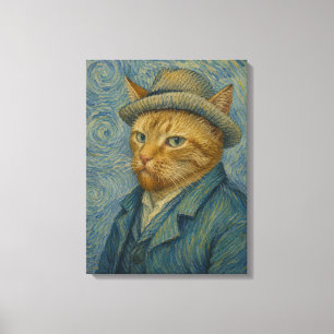 Van Gogh Cat Self Portrait Vintage Art Parody Canvas Print
