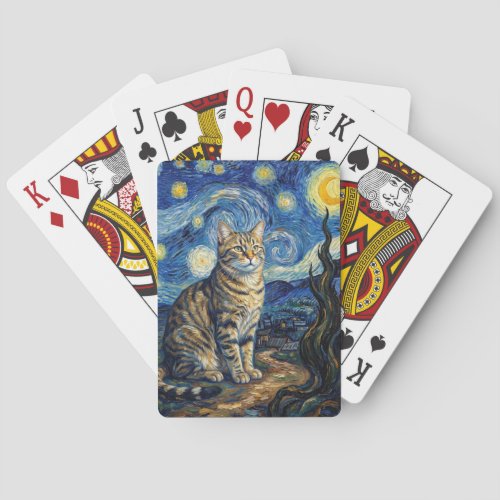 Van Gogh Cat Starry Night Impressionist Art Poker Cards