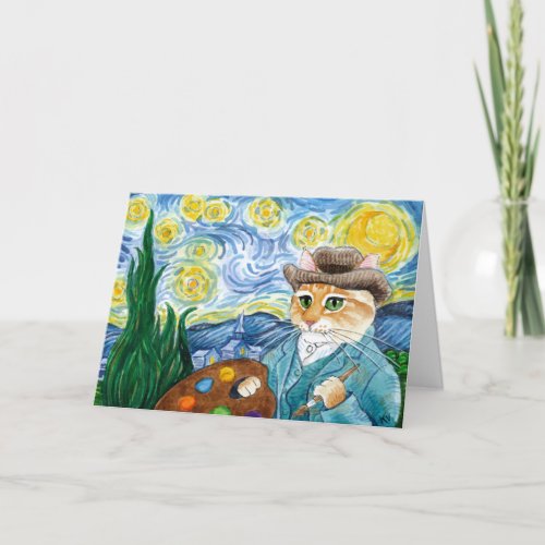 Van Gogh Cat Starry Night spoof Card