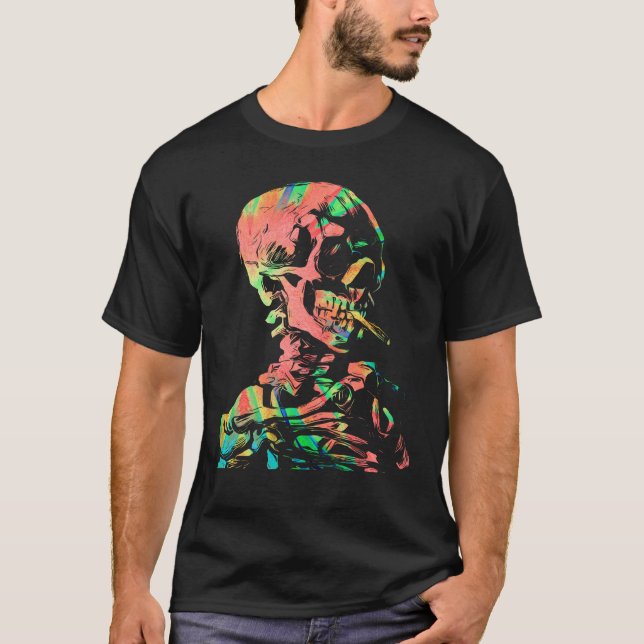 Van Gogh Cigarrette Skull Tie Dye T-Shirt (Front)
