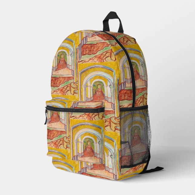 Van Gogh Corridor Asylum Yellow Impressionist Art Printed Backpack (Back Corner Right)
