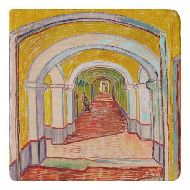 Van Gogh Corridor Asylum Yellow Impressionist Art Trivet (Front)