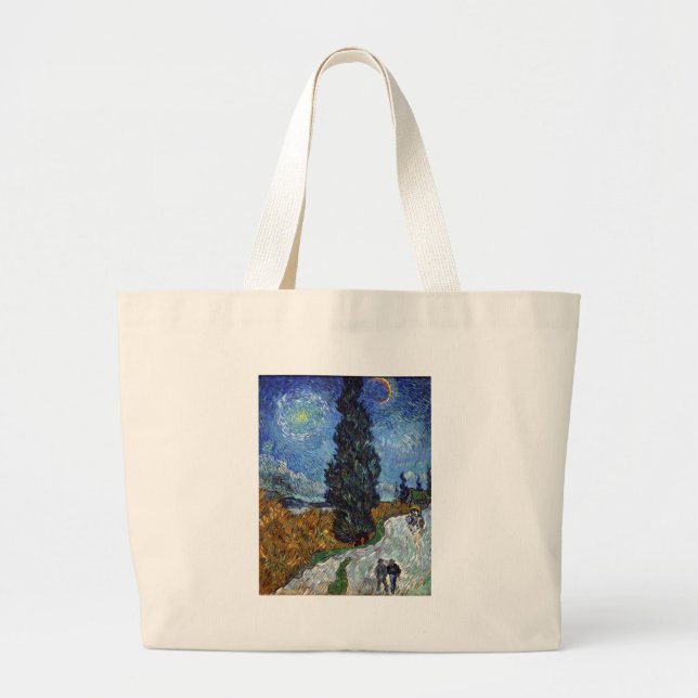 Van Gogh- Country Road in Provence by Night Large Tote Bag (Front)