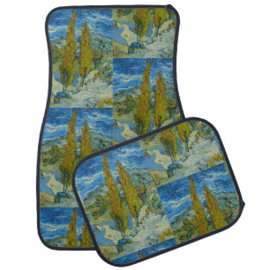 Van Gogh Cypresses - Swirling Blue Sky Art Car Floor Mat
