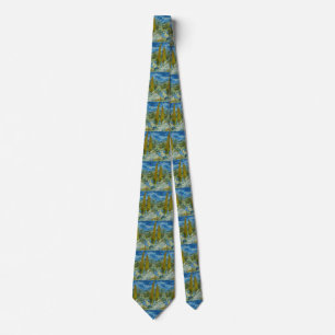 Van Gogh Cypresses - Swirling Blue Sky Art Neck Tie