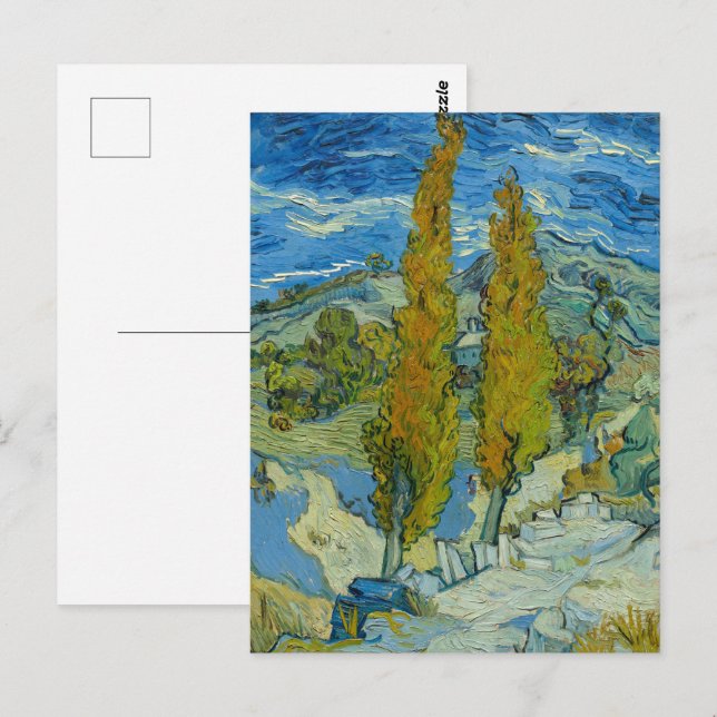 Van Gogh Cypresses - Swirling Blue Sky Art Postcard (Front/Back)