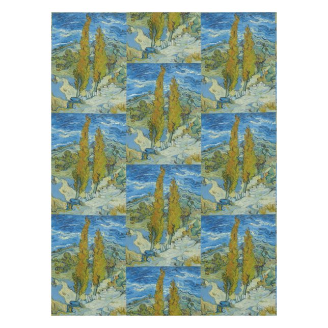 Van Gogh Cypresses - Swirling Blue Sky Art Tablecloth (Front)