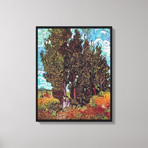 Van Gogh _ Cypresses with Two Female Figures Canvas Print