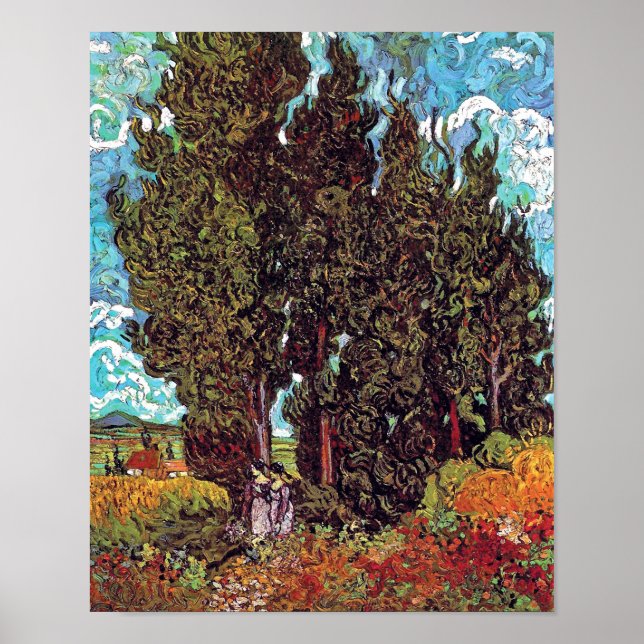Van Gogh - Cypresses with Two Female Figures Poster (Front)