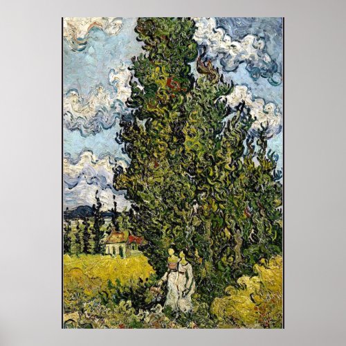 Van Gogh _ Cypresses with Two Women Poster