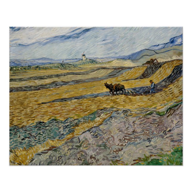 Van Gogh Enclosed Field with Ploughman Glossy Poster (Front)