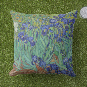 Van Gogh Famous Blue Irises Floral Oil Painting Outdoor Pillow