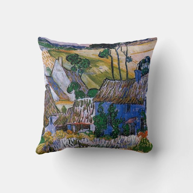 Van Gogh - Farms near Auvers Throw Pillow (Back)