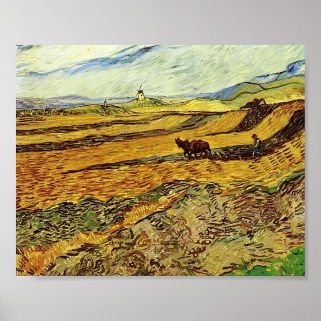 Van Gogh - Field and Ploughman and Mill Poster (Front)