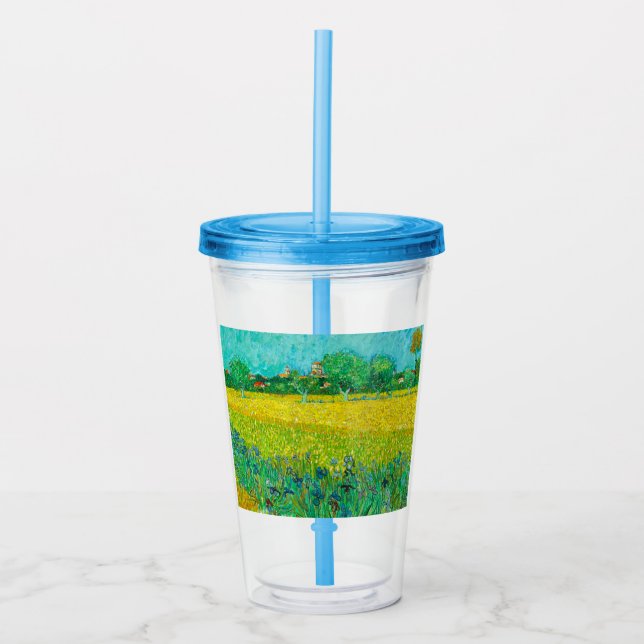 Van Gogh Field with Irises Near Arles Acrylic Tumbler (Front)