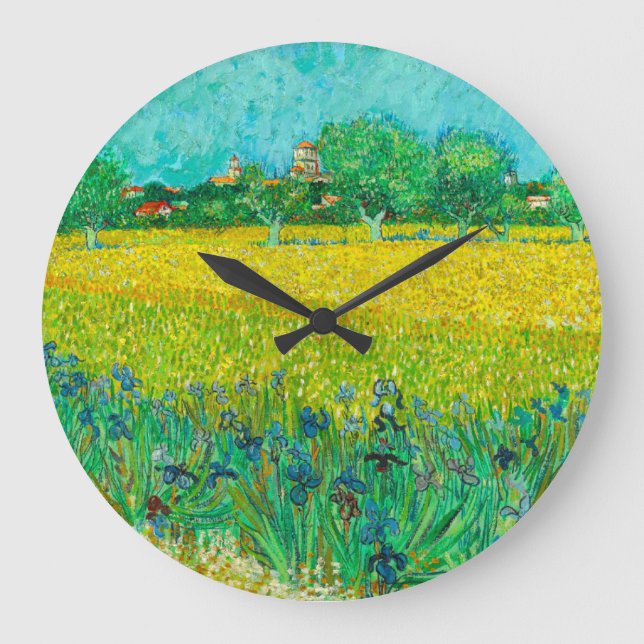 Van Gogh Field with Irises Near Arles Large Clock (Front)