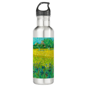 Van Gogh Field with Irises Near Arles Stainless Steel Water Bottle