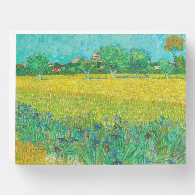 Van Gogh Field with Irises Near Arles Wooden Box Sign (Front Horizontal)