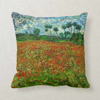 Van Gogh Field with Poppies (F636) Fine Art Throw Pillow