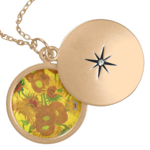 Van Gogh Fifteen Sunflowers In A Vase Fine Art Gold Plated Necklace