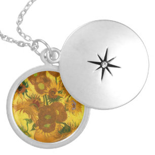 Van Gogh Fifteen Sunflowers In A Vase Fine Art Locket Necklace