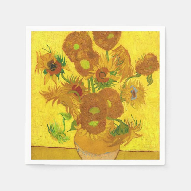 Van Gogh Fifteen Sunflowers In A Vase Fine Art Paper Napkins (Front)