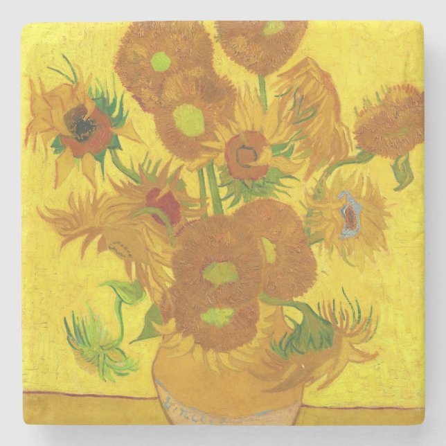 Van Gogh Fifteen Sunflowers In A Vase Fine Art Stone Coaster (Front)