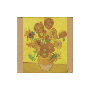 Van Gogh Fifteen Sunflowers In A Vase Fine Art Stone Magnet